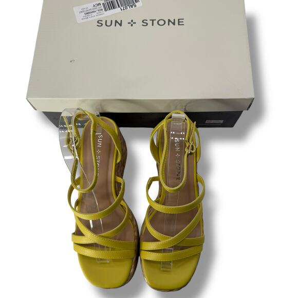 NEW Sun & Stone Yellow Strappy Platform Espadrilles Size 10 Sandals Wedges - Picture 1 of 11